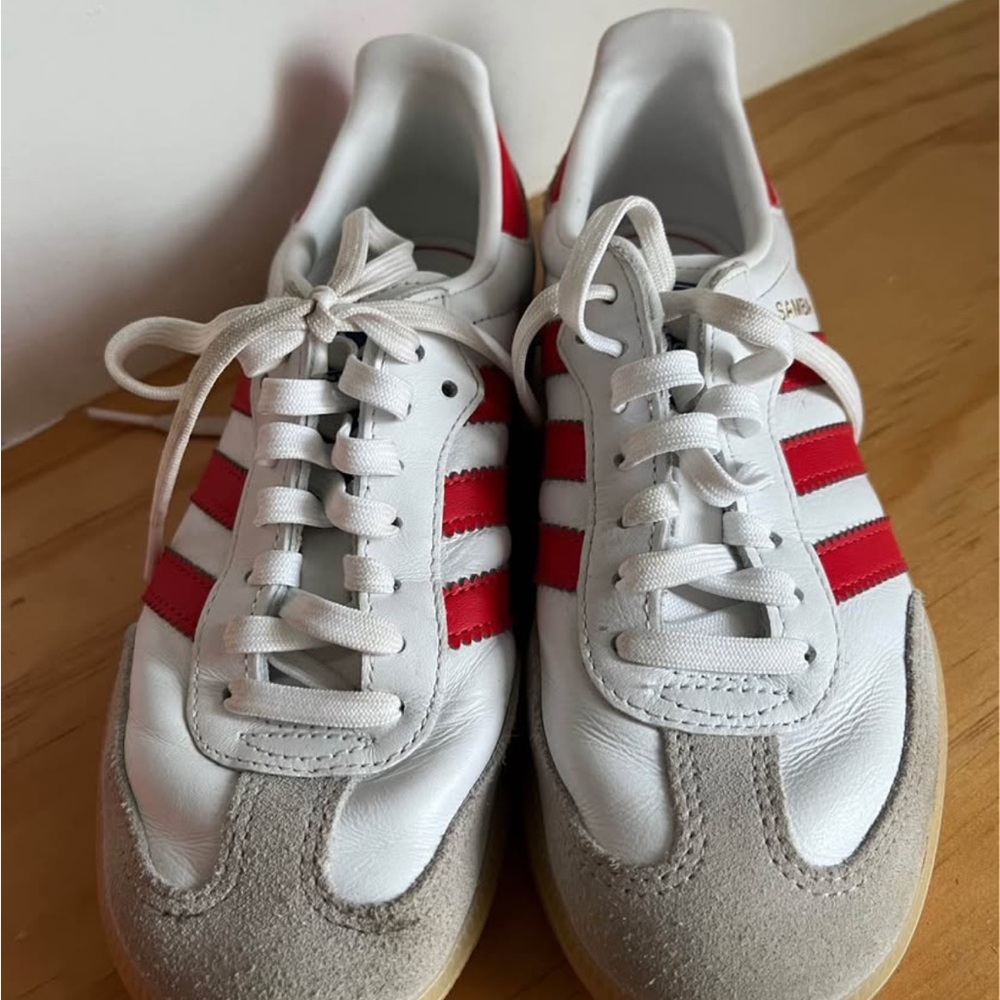 Adidas Samba White Sneakers with Red Stripes